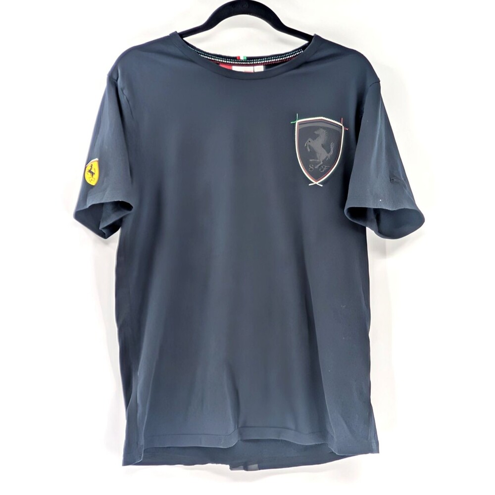 Puma Ferrari Scuderia Black Logo Shield Crewneck Short Sleeve T-Shirt Size Large